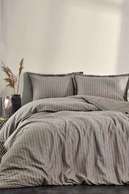 Linen 100% Cotton Double Washable Yarn Dye Striped Duvet Cover Set