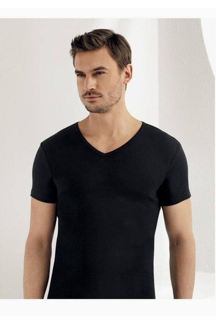 Short Sleeve V-Neck Ribbed Undershirt New Season (6 Pieces Economical Package)