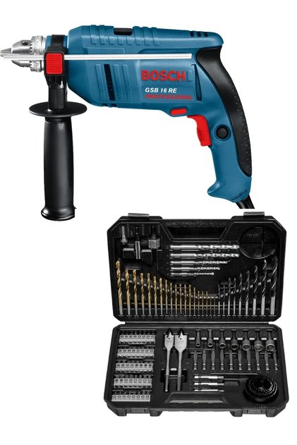GSB 16 RE Professional 750W Darbeli Matkap + BOSCH 103 Parça Matkap Ucu Seti Vidalama Ucu Seti