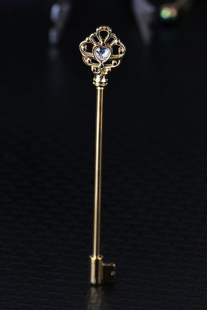 Cerrahi Çelik Zirkon Taşlı Antik Anahtar Köprü Piercing Gold