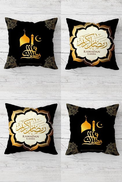 Eid Mubarak Ramadan Mosque Patterned Hidden Zippered Throw Pillow Cover Sofa Pillow Cover Set (4pcs)