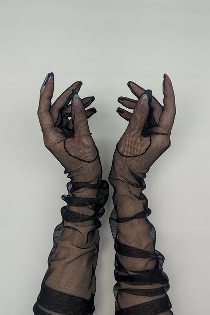 Long Gloves Bridal Gloves Long Tulle Gloves Black