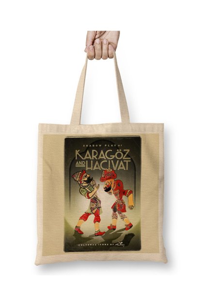 Karagöz and Hacıvat Cloth Bag with Long Handle