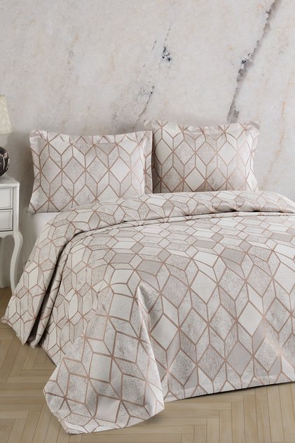 AREL Chenille DOUBLE BED COVER SET (Beige)