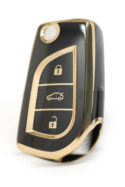 Toyota Corolla Auris Yaris 3 Button Switchblade Nano Key Case Black Gold