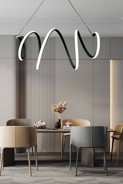 Yay Model Siyah Led Avize, 3 Renk Aydınlatmalı Avize, Modern Salon Avizesi, Yemek Masası Avizesi