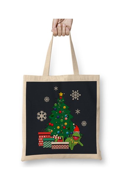 Kermit Around The Christmas Tree Muppets Tote Bag Long Handle