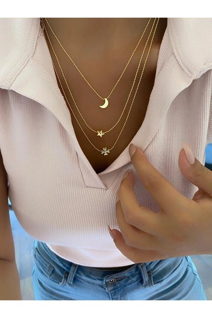 Women's 3-Piece Minimal Crescent Star Clover Necklace