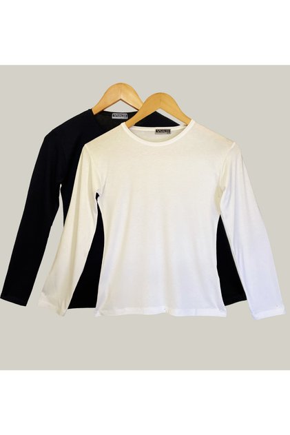 Women's Black White Long Sleeve Crew Neck Bodysuit 2 Pieces