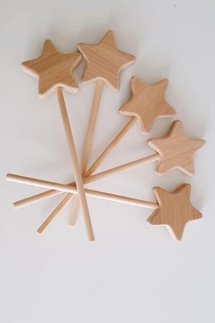 Sensory Educational Magic Star Fairy Wand Wooden Stick Natural Toy 1 Piece