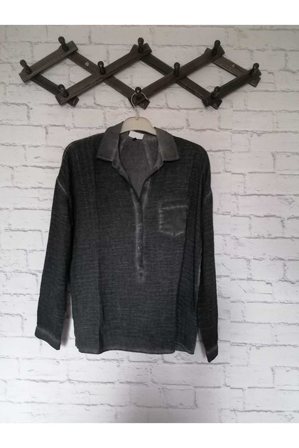 Skinny fit, cotton, LICRESS, stoned, half-button, long sleeve, shirt/bulz