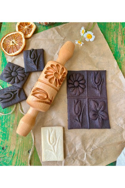 Wood'n Craft Üç Boyutlu Çoklu Desen Kurabiye Ve Şeker Hamuru Merdanesi Masif Kayın Ağacı