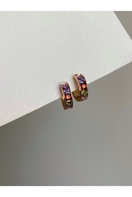 Steel Rose Gold Colorful Stone Galpa Earrings - Does Not Tarnish -