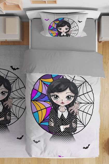 Stripe Gray Framed Wednesday Patterned Single Baby Kids Bedding Set