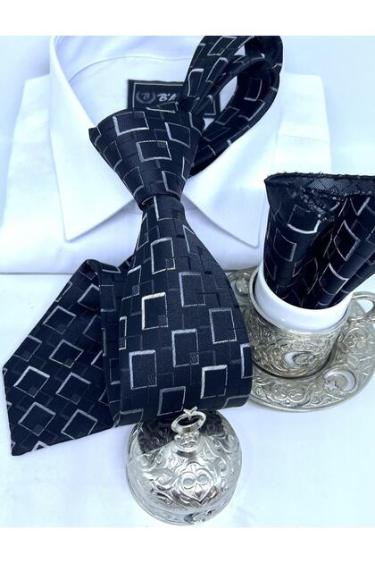 Woven Handkerchief Tie Men's Fabric Black