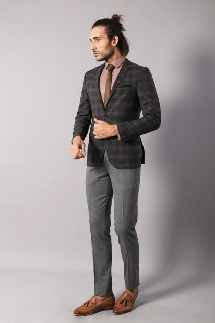 Ekose Desenli Yün Slimfit Ceket - Wessi