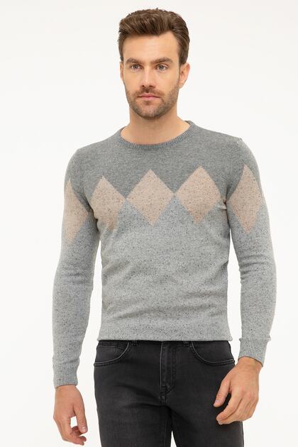 Men's Light Gray Slim Fit Knitwear Sweater G021GL0TK.000.941152