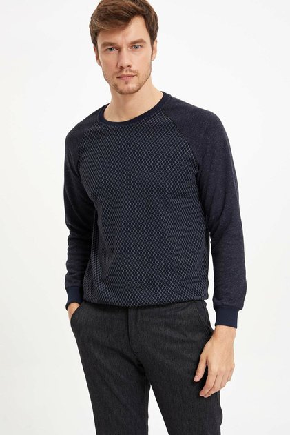 Men's Navy Blue Crew Neck Jacquard Sweatshirt M5440AZ.19AU.NV35