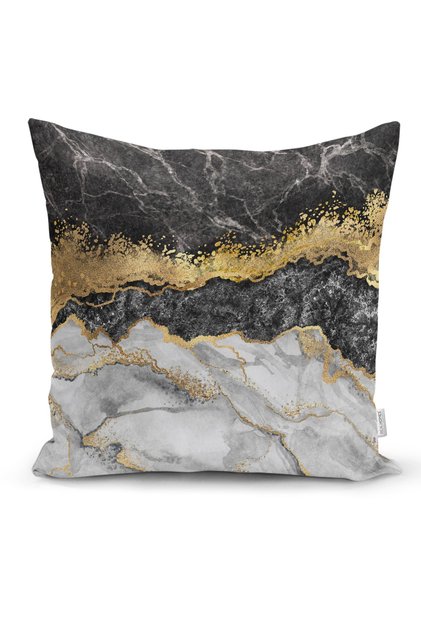 Modern Black White Gold Marble Motif Digital Printed Pillow Cushion Cover