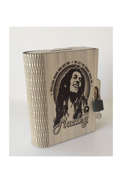 PRATİK DEKOR Kitap Kumbara Kilitli Ahşap Kutu Bob Marley - 5