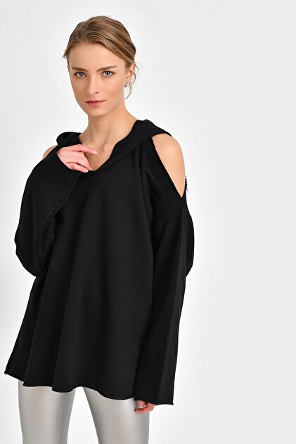 Shoulder Detailed Sweatshirt Black BDE2523