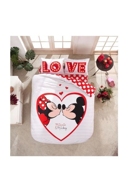DISNEY Disney Minnie & Mickey Love Lisanslı Çift Kişilik Nevresim Takımı - 1