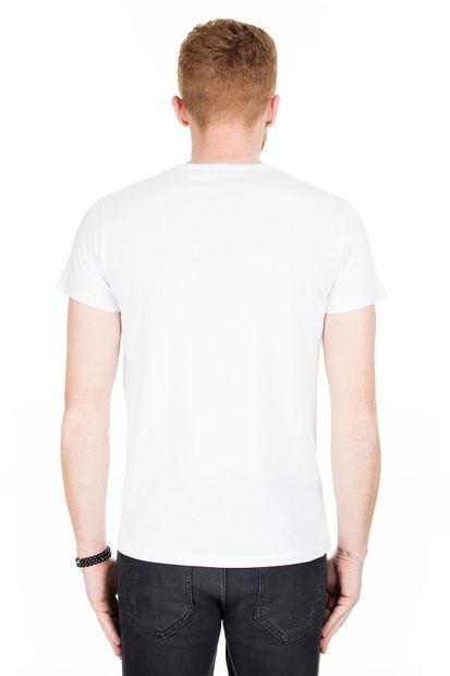 Buratti Erkek Beyaz Ön Beden Baskılı Bisiklet Yaka Pamuklu T Shirt 54145 - 2