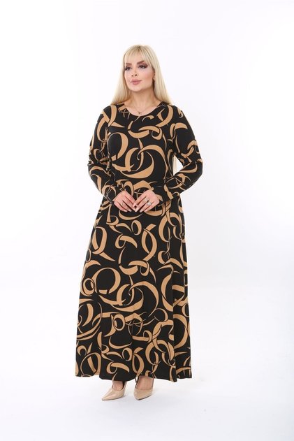 Women's Plus Size Long Sleeve Viscose Combed Cotton Hijab Suitable Long Maxi Dress