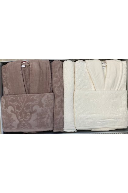 Curve Family Bathrobe Set Beige - Cream