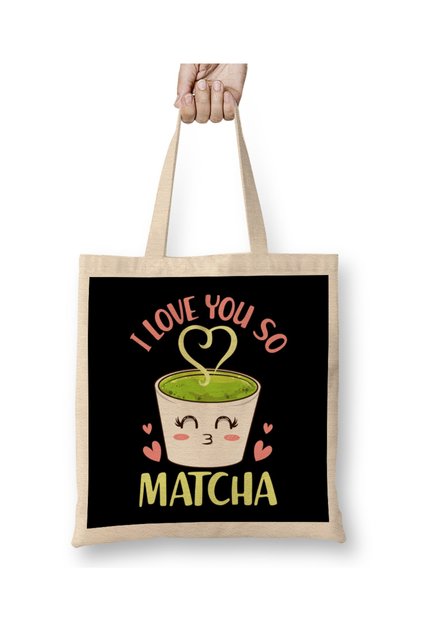 Cute & Funny I Love You So Matcha Adorable Pun Tote Bag Long Handle