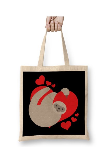 Cute & Adorable Valentines Day Sloth Hugging Heart Tote Bag Long Handle