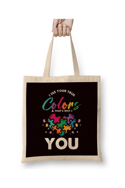 True Autism Colors Autistic Awareness Special Needs Ribbon Cloth Bag Long Handle