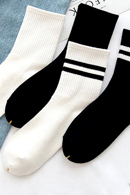 Unisex 4'lü Siyah Beyaz Çizgili Tenis Çorap