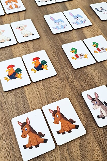 Ahşap Sevimli Çiftlik Hayvanları Zeka Kartları Eşleştirme Oyunu Okul Öncesi Eğitim Materyali
