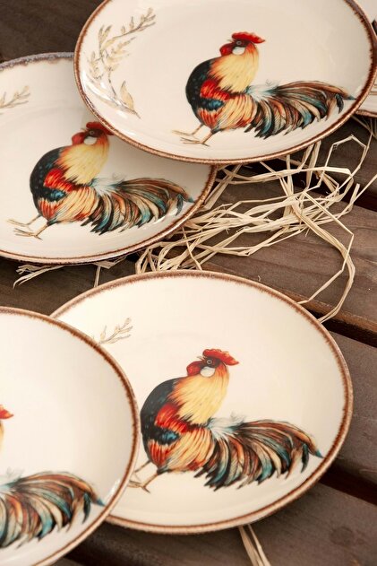 Bursa Porselen Dekor Retro Horoz 6lı Pasta Tabağı - Fiyatı, Yorumları