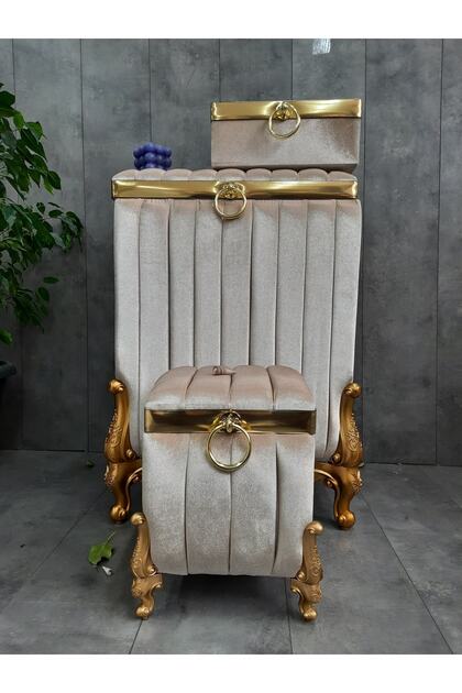 Luna Mink 3-Piece Bathroom Set MDF Silk Velvet| Dirty Laundry Basket| Towel Holder| Detergent Set