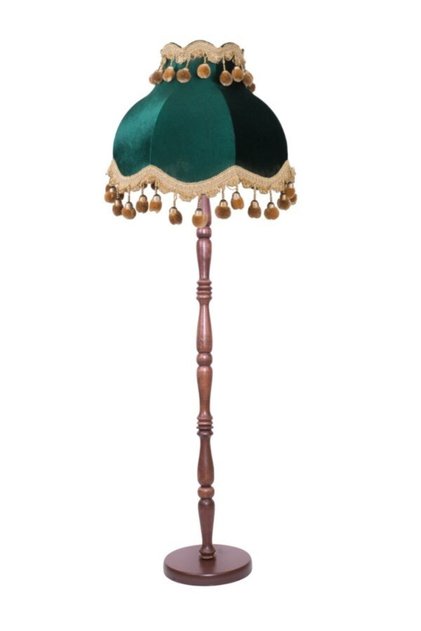 Ahşap Ayak Zümrüt Renk Kadife Kaplı Lambader Vintage Model
