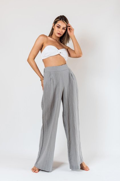 Women's Muslin Loose Palazzo Gray Trousers