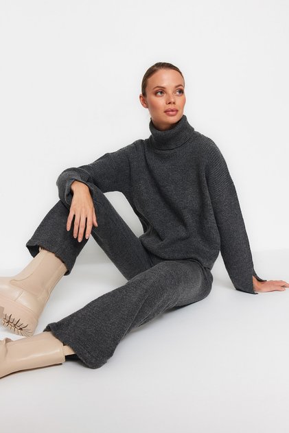 Anthracite Soft Textured Knitwear Bottom-Top Suit Twoaw22Au0312