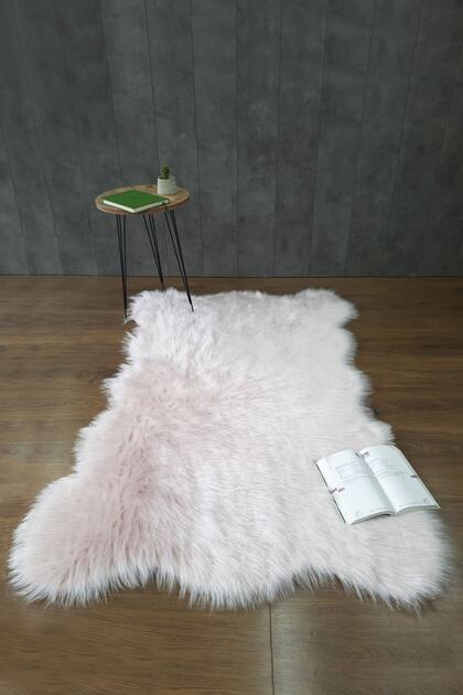 Kürk Halı Rectangle Pudra Salon Oda Halısı Tüylü Kaymaz Tabanlı Puf Peluş Post Yumuşak Yolluk