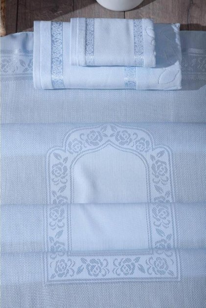 3-Piece Stitched Etamine Prayer Rug Set - Baby Blue