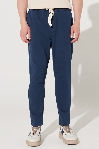Men's Navy Blue Slim Fit Slim Fit Cotton Trousers with Side Pockets