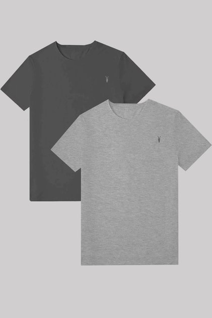 Men's Gray - Smoke Standard Relaxed Fit Crew Neck 100% Cotton 2-Piece T-Shirt Pack