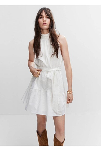MANGO Embroidered Halter Collar Dress- Trendyol
