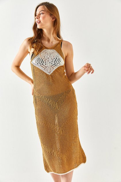 Women's Biscuit Roba Detailed Mesh Beach Dress ELB-19001925