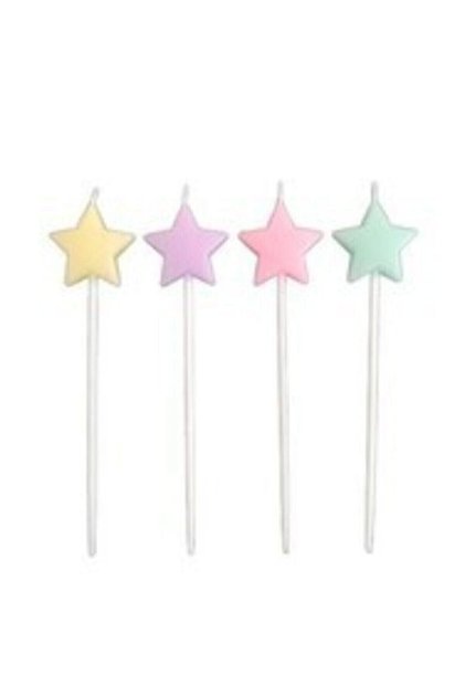 Makaron Pastel Renk Yıldız Mum 4 Adet Parti Süs