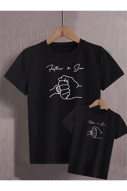 Black Father Son Printed Father Son Cotton T-Shirt Combination