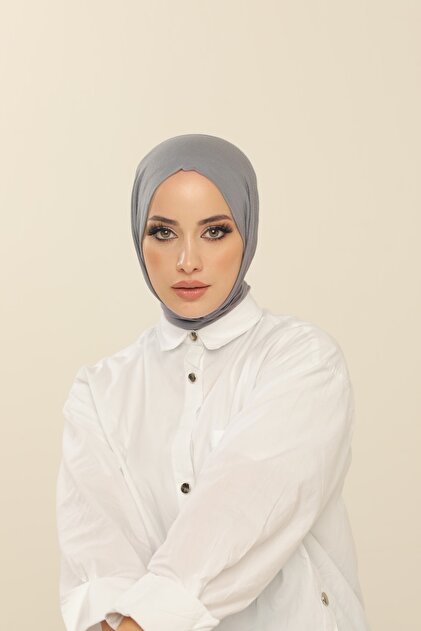 Gray Practical Combed Cotton Shawl - Women's Hijab Velcro Hijab Bonnet