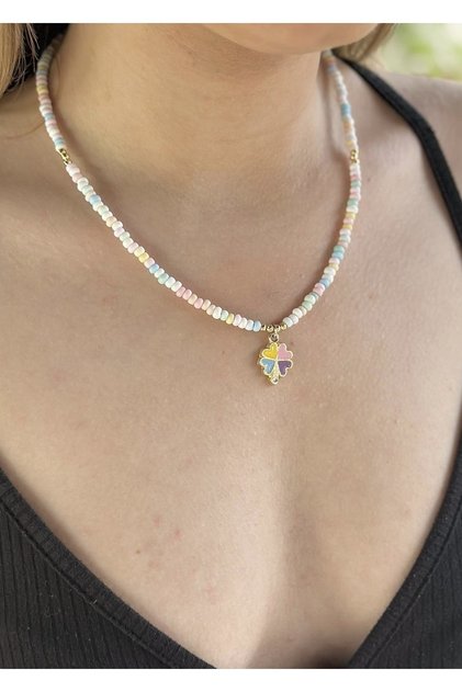 Clover Mixed Color Enameled Sand Necklace