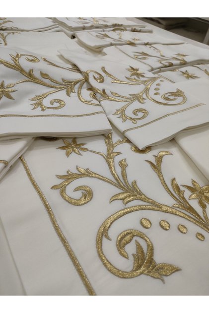 GOLD EMBROIDERED COTTON SATIN Duvet Cover SET CONSISTS OF 6 PIECES